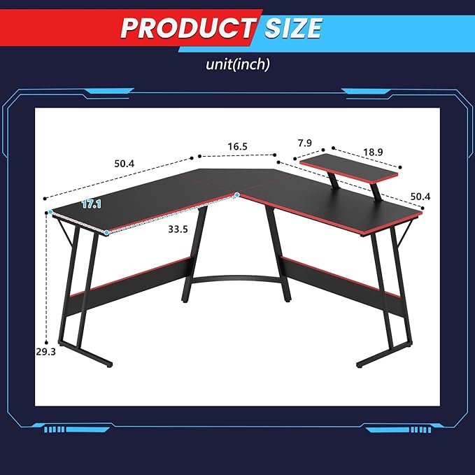 FDW L Shaped 51 Inch Gaming Desk,Corner Computer Desk,PC Gaming Desk,Writing Workstation with Large Monitor Stand for Home Office,Dark Black