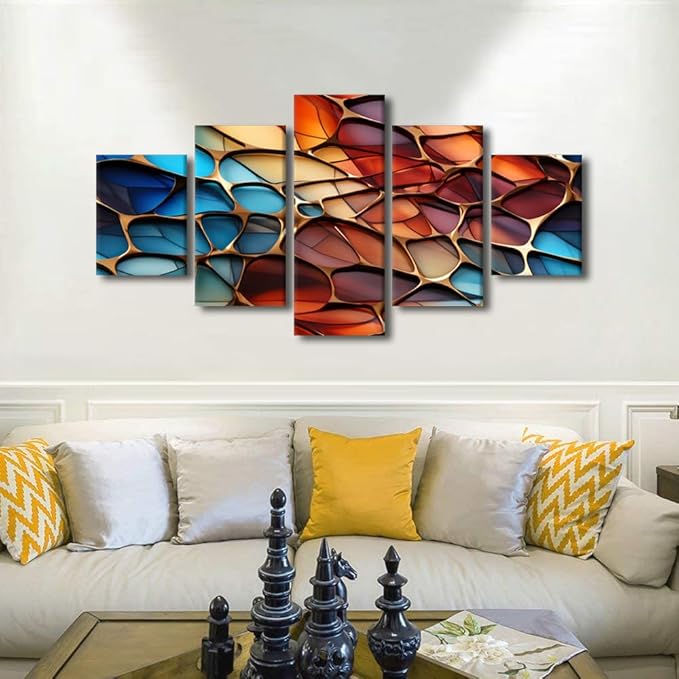 Abstract Canvas Wall Art Decor Modern 5 Panel Home Wall Art Abstract Background Poster Printing Colored Glass Painting Prints on Canvas for Lady Men Bedroom Decor Framed Ready to Hang 60x32 in