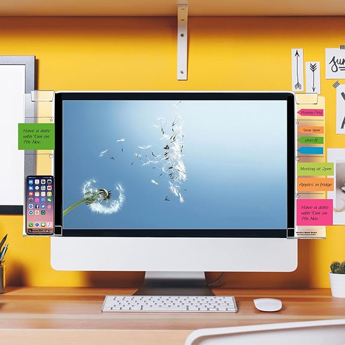 Monitor Memo Boards for Computer, Set of 2 (Left & Right) Multifunction Acrylic Screen Message Reminder Pad Side Panels Phone Holder - Utility Organizer for Office Desktop, Gift of 1 Pack Sticky Notes