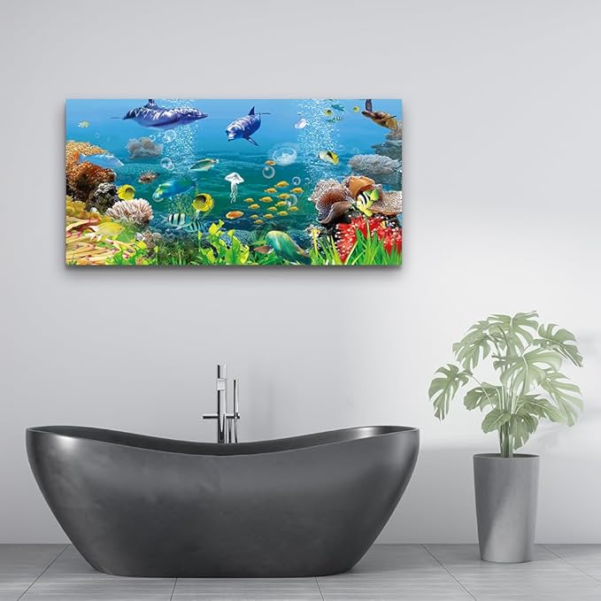 MHARTK66 Canvas Wall Art - Coral and Fish Modern Home Decor Stretched and Framed Ready to Hang Ocean Theme Sea Fish and sea Turtles Mediterranean Style Canvas Prints The living room Wall Decor