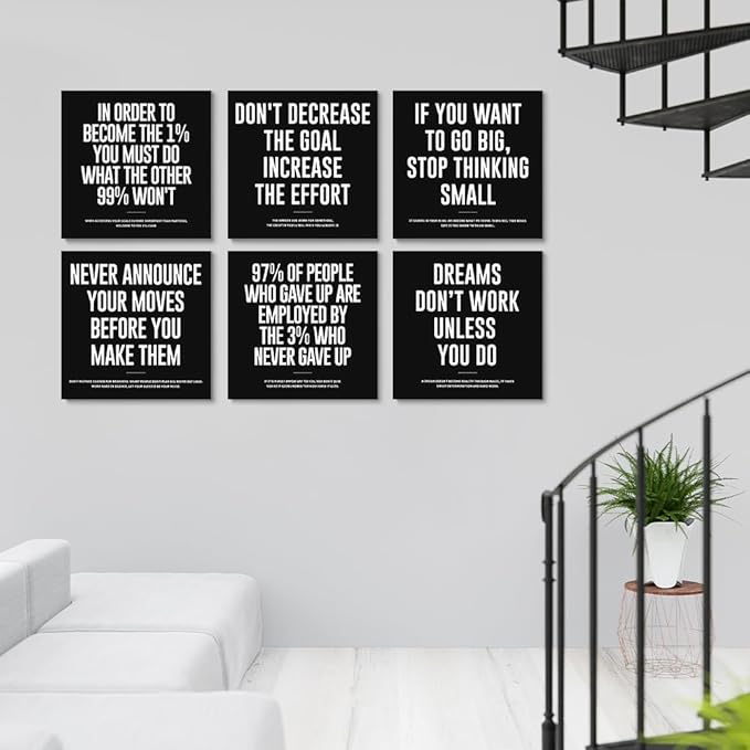 GUBIYU Black and White Motivational Wall Decor for Classroom Guys Mens Wall Art Motivational Quotes Wall Art Canvas Prints Entrepreneur Bundle Set of 6 Pcs,Entrepreneurship Office Decor Framed 12"X12"