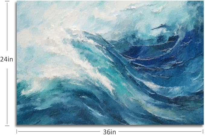 gaosoul Canvas Print Modern Abstract Ocean Paintings Blue and White Wall Art Poster or Living Room Bedroom Hallway Office Decoration 36x24in