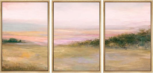 SIGNWIN Framed Canvas Print Wall Art Set Blush Sunset Over Meadow Illustrations Decorative Relax/Calm Zen for Living Room, Bedroom, Office - 16"x24"x3 NATURAL
