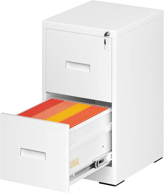 Greenvelly 2 Drawer File Cabinet with Lock, Metal Filing Cabinet for Home Office, Locking Vertical File Cabinet for Home Office, Easy Assemble (White)