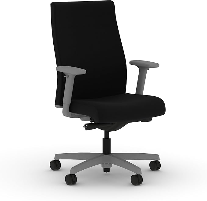 HON Ignition 2.0 Fabric Office Chair, Upholstered, Adjustable Arms, Advanced Synchro-Tilt Recline Executive Ergonomic Office Chair, Titanium Frame, Black