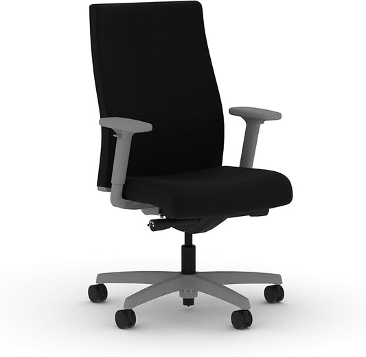 HON Ignition 2.0 Fabric Office Chair, Upholstered, Adjustable Arms, Advanced Synchro-Tilt Recline Executive Ergonomic Office Chair, Titanium Frame, Black