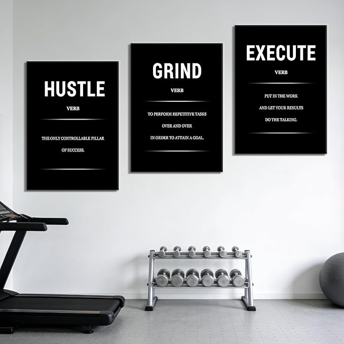 Grind Hustle Execute Motivational Canvas Wall Art Inspirational Office Poster Wall Decor Picture Painting Discipline Quotes Artwork for Modern Home Living Room Workplace Ready to Hang [60''Wx28''H]