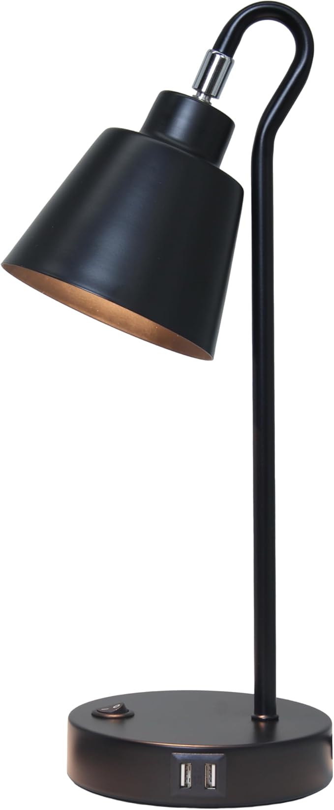 Simple Designs LD1073-BLK 16" Sleek Essentials Metal Looped Desk Task Lamp with Adjustable Shade and Dual USB Ports, for Office, Desk, Nightstand, Black