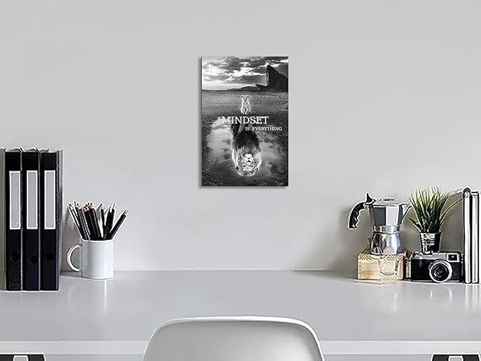 Lion Wall Art Mindset Motivational Animals Prints Poster for Office Wall Decor Modern Canvas Framed Artwork Pictures Ready to Hang28x44inches