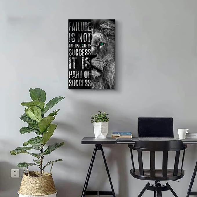 Motivational Lion Quotes Wall Decor Art Print 12''Wx18''H - Inspirational Office Wall Art with Positive Affirmations, Ready to Hang with Back Hook, Durable Home & Office Decor for Modern Spaces