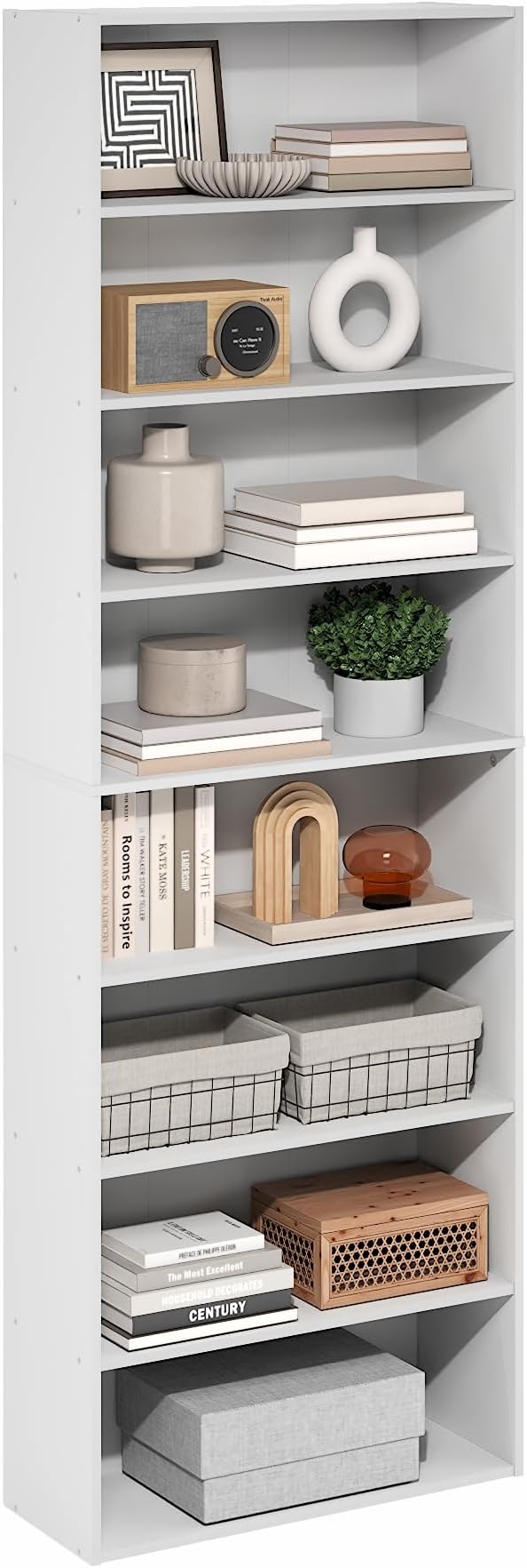 Furinno Basic Book Shelf, 8-Tier Bookcase with Open Shelf, Standing Bookshelf, Cube Storage Organizer, 12 x 24 x 71, for Living Room, Bedroom, Home Office, White