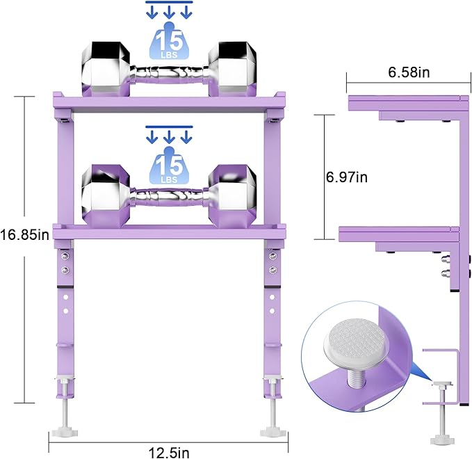 Spacrea clamp on Desk Shelf, 2 Tier Office Desk Shelves Organizer, Wood Desktop Supplies Storage Rack, Desk Organizers and Accessories (Purple)