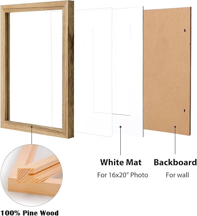 Egofine 18x24 Poster Frame Set of 2 Solid Wood Frame with Plexiglass Matted for 16x20 for Wall Mounting Hanging Picture Frame Vertically or Horizontally, Carbonization