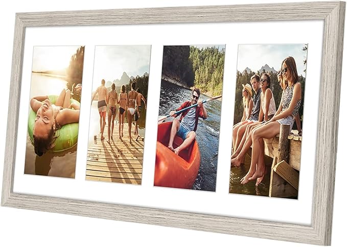Americanflat 4x6 Collage Picture Frame with Shatter-Resistant Glass - Fits Four 4x6 Photos or Use as One 8x20 Picture Frame - Signature Collection - Collage Frames for Wall Display- Driftwood