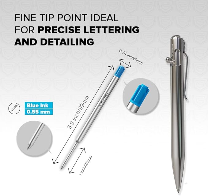 BASTION® Premium Pen Refill, Deeply Pigmented Ink for All Bolt Action Luxury Pens, Standard Ink Refill with 0.55mm Fine Tip - Blue Gel, 2 PCs
