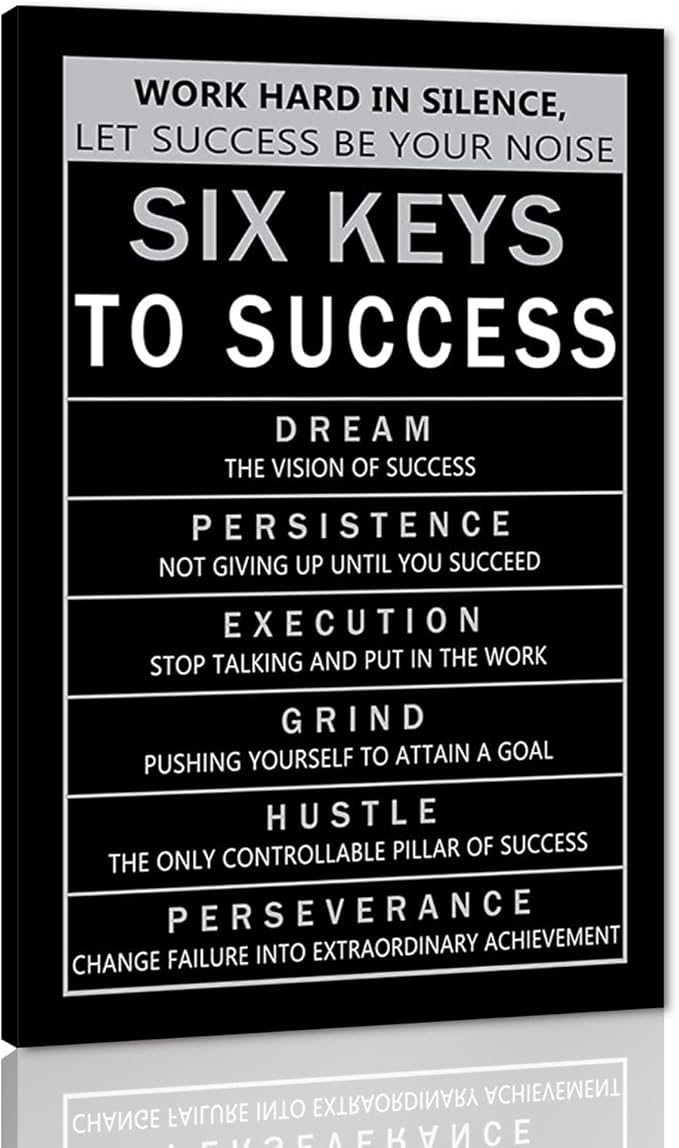 Yatsen Bridge Large Size Work Hard in Silence Let Success Be Your Noise Inspirational Office Quote Wall Art Six Keys to Success Artwork-24 inch x 36 inch
