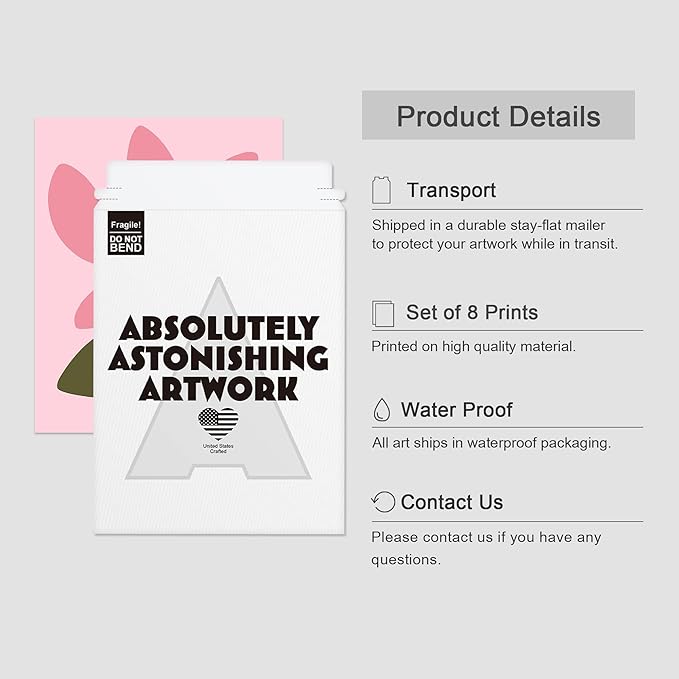 SIGNWIN Adhesive Canvas Poster Bathroom Decor, Wall Art Room Decor Multicolor for Living Room, Bedroom, Office Pink Swan Botanical Flower Daisy Rose Monstera Nature Abstract Shapes - 8"x10"x 8