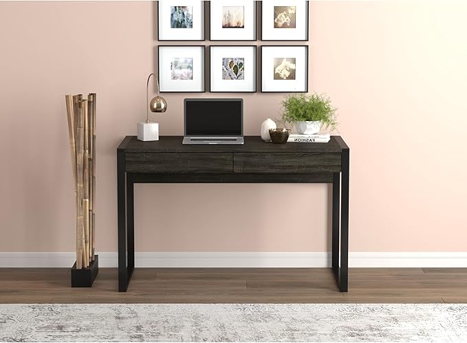 Safdie & Co. Computer Desk 47inch for Home Office and Small Spaces with 2 Drawers Dark Grey with Black Metal. Ideal for Writing, Gaming, Study, Work from Home.