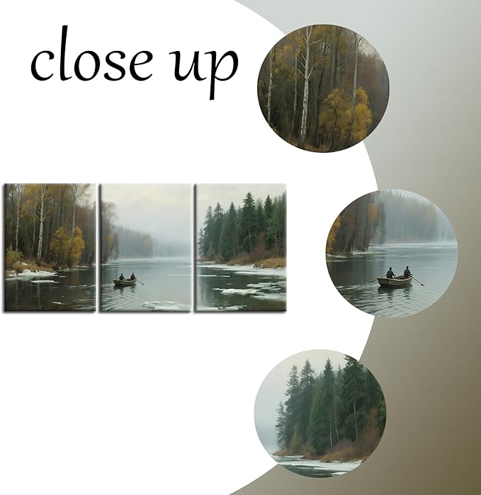 Nature and Forest Posters Print Wall Decor River Scenery Canvas Wall Art Mountain Landscape Modern Wooden Painting Artwork for Living Room Bedroom Hotel Artwork for Walls Ready to Hang [60''Wx28''H]