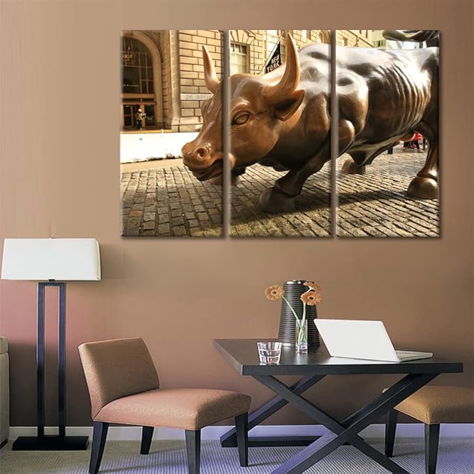 TUMOVO 3 Panels Wall Decor Living Room The Copper Bull Full of Strength in the Sun Pictures Printed on Canvas Giclee Gallery-Wrapped Stretched and Framed Ready to Hang - 42" Wx28 H