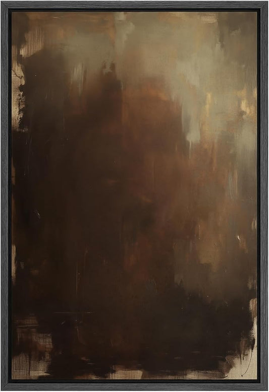 SIGNFORD Framed Canvas Print Wall Art Rustic Depth Abstract Earthy Brown and Mocha Gradient Illustrations Modern Art Decorative Relax/Zen for Living Room, Bedroom, Office - 24"x36" Black