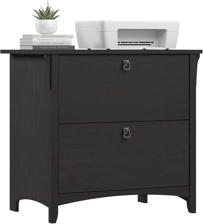 Bush Home Salinas 2 Drawer Lateral File Cabinet in Vintage Black, Home Office Storage Solution, Organizer with Drawers for Workspace, Filing Unit