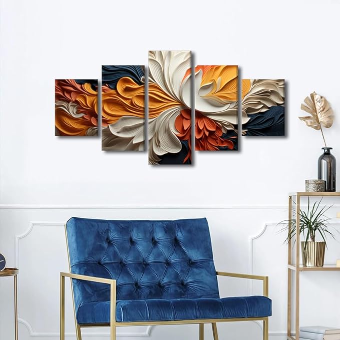 Canvas Wall Art Decor for Home Modern 5 Panel Abstract Canvas Wall Art Colored Strips of Paper Painting Artwork for Abstract Enthusiasts Living Room Decor Stretched and Framed Ready to Hang 60x32 in
