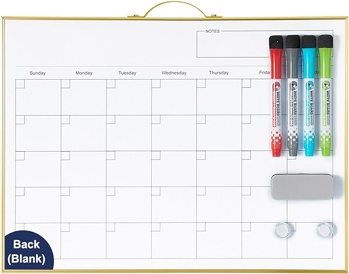 TSJ OFFICE White Board Calendar - 12 X 16 Inches Magnetic Dry Erase Board Monthly Calendar, Double Sided Whiteboard with a Handle, to Do List Notepad for Office, Home, School, Gold Aluminum Frame