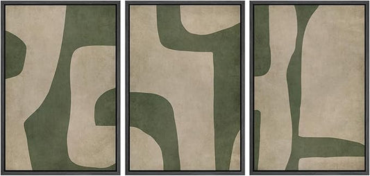 SIGNWIN Framed Canvas Print Wall Art Set Abstract Geometric Green and Beige Tones Illustrations Modern Art Decorative Boho Relax/Zen Nordic for Living Room, Bedroom, Office - 24"x36"x3 Black
