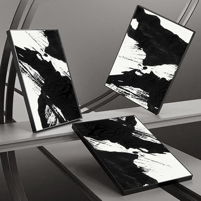 Wall Art Framed Canvas Posters Prints Black White Abstract Shapes Minimalist Illustrations Modern Art Boho Decor large size 24"x32"x3 Panels Art Decor for Living Room Bedroom Office Wall Decorations