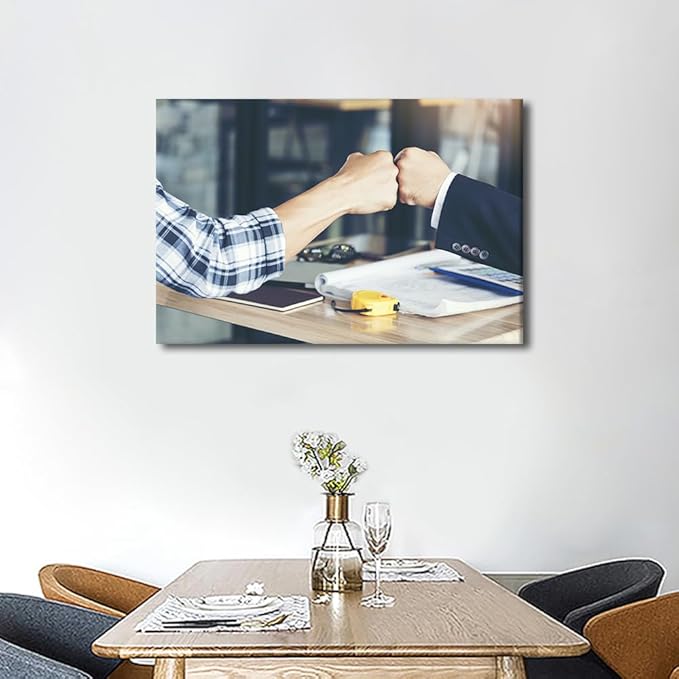 Wall Art For Office Business Partners Provide Fist Collision Pictures After Completing The Transaction Pictures 1 Panel Inspirational Wall Art Positive Modern Decor Poster Canvas Print (16"Wx24"H)