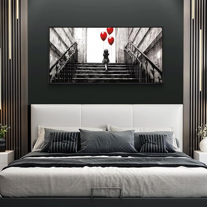 Wapluam Canvas Wall Art For Bedroom Wall Decoration For Living Room Office Decor Black And White Abstract Banksy Wall Painting Kid Graffiti Street Pictures Girl's Room Black Framed Home Artwork