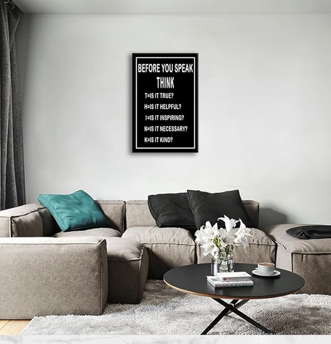 Motivational Canvas Wall Art Inspirational Picture Before You Speak Think Poster Modern Home Framed Prints Artwork for Office Wall Decor Painting for Living Room Decor Ready to Hang [24''W x 36''H]