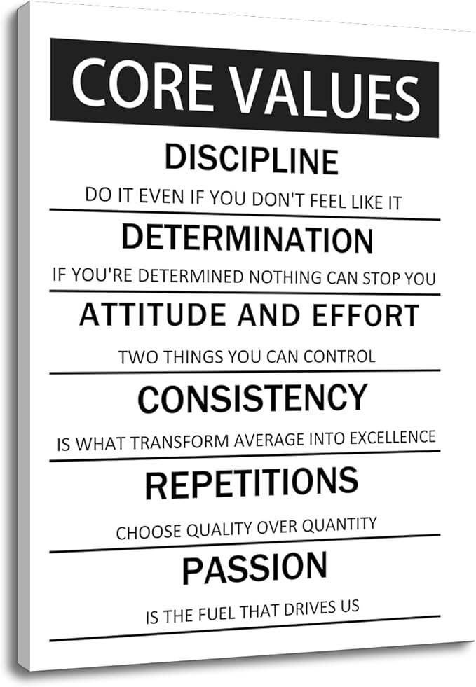 Wall Art Core Values Posters Printed on Canvas Inspirational Motivation Entrepreneur Quotes Artwork Modern Inspiration Posters Home Painting Frame for Living Room Decor Ready to Hang [30''W x 40''H]