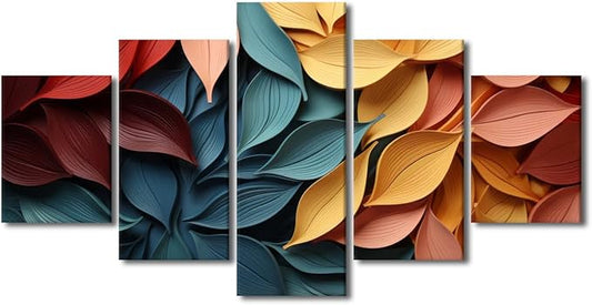 Creative Canvas Wall Art for Men Room Decor Autumn Leaves Paintng Prints on Canvas Red Yellow Blue Canvas Wall Art for Bedroom Decor 5 Panel Wall Art Stretched and Framed Ready to Hang 60x32 in