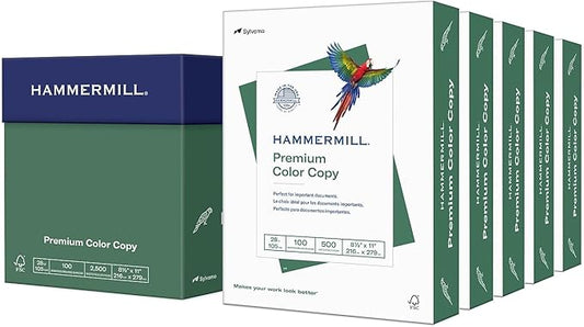 Hammermill Printer Paper, Premium Color 28 lb Copy Paper, 8.5 x 11-5 Ream (2,500 Sheets) - 100 Bright, Made in the USA, 102450C, White