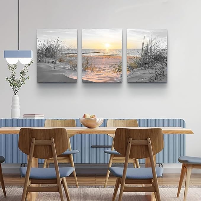 Yxbhhym Black and White Bathroom Wall Art Beach Picture Coastal Sunset Prints Ocean Postes for Living Room Decor Bedroom Seascape Artwork Sea Scene Painting Modern Office Decorations