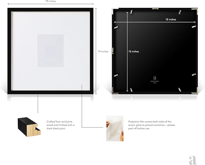 artisane home goods - Gallery Frame 1.0, Picture Frame, 18x18 Black, Gallery Wall Frame Set, Large Picture Frame, Oversized Mat (4x4, 4x6, and 5x7)