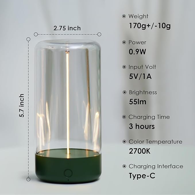 AUGE LIGHT Mini Minimalist Table Lamp Cordless Lamp Rechargeable Table Lamp Portable Nightstand Lamps Desk Lamps for Home Office Unique Ambient Light Mood Lighting for Desk Decor Beside(Dark Green)