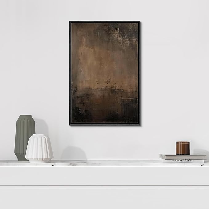 SIGNFORD Framed Canvas Print Wall Art Abstract Earthy Tones Rustic Neutral Illustrations Decorative Bohemian Calm for Living Room, Bedroom, Office - 24"x36" Black