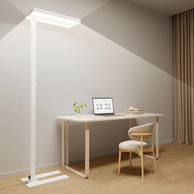 Honeywell 8000LM LED Floor Lamp, 02E Gen Sunturalux Eye-Caring Reading Standing Light, 80W Modern Natural Daylight 4000K Dimmable 77" Tall Floor Lamps for Living Room Kids Study Home Office White