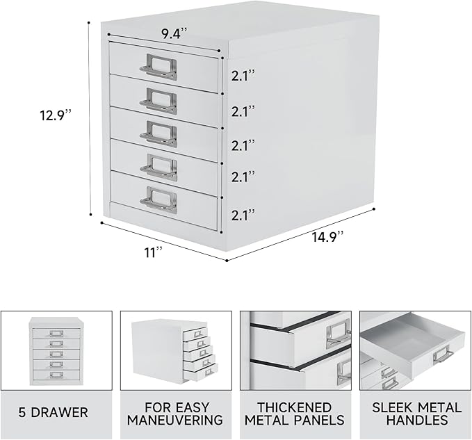 Office Storage Cabinet - File Cabinet Mini 5 Tier Metal File Organizer Document Organizer, for Home, Office, Desk (White)