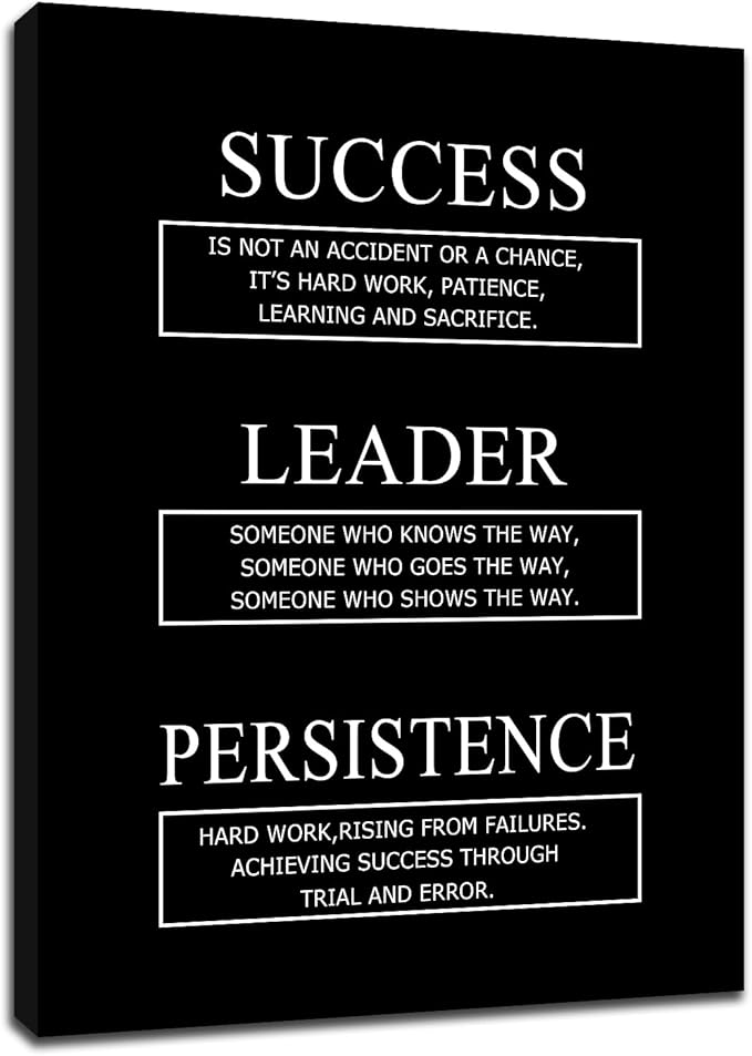 Large Motivational Canvas Wall Art Inspirational Office Wall Decor Success Quotes Persistence Artwork Positive Picture for Classroom Meeting Room Wooden Framed Wall Decor [30''Wx 40''H]