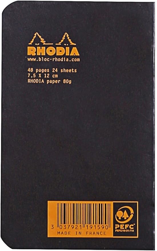 Rhodia Slim Staplebound Notebooks - Graph 48 sheets - 3 x 4 3/4 in. - Black cover