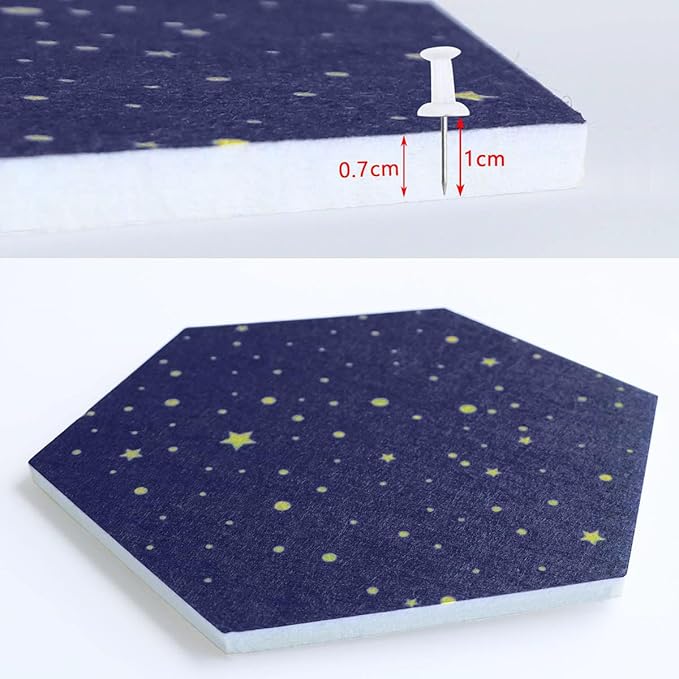 Felt Hexagon Bulletin Board with 20 Push Pins, Pack of 8 Notice Boards for Home Office Kitchen, Push Pin Board Felt Wall Tiles for Photos Memos