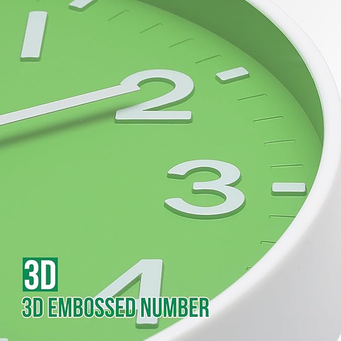 Wall Clock 12 Inch Green Modern Simple Quartz Decorative Clock Non-Ticking Silent Battery Operated Round Wall Clocks Trendy and Practical Best Gift for Living Room Bedroom Kitchen Office