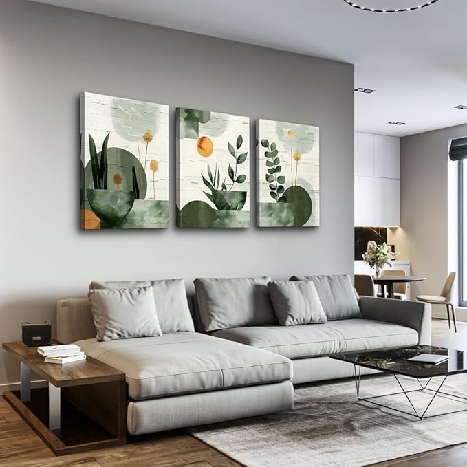 TTHYUEWS Boho Canvas Wall Art Prints Large Wall Decor for Living Room Bedroom Wall Art Decor Geometry Plant Pictures Abstract Paintings Office Artwork Modern Home Decoration 3 Piece Ready To Hang