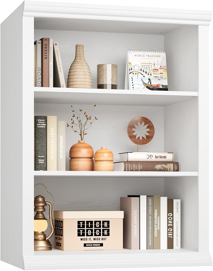 Rresyet 3 Tier Bookcase 27.6" W Bookshelf Wooden Bookshelves Floor Standing Small Book Shelves for Home Office, Living Room, Bedroom, White