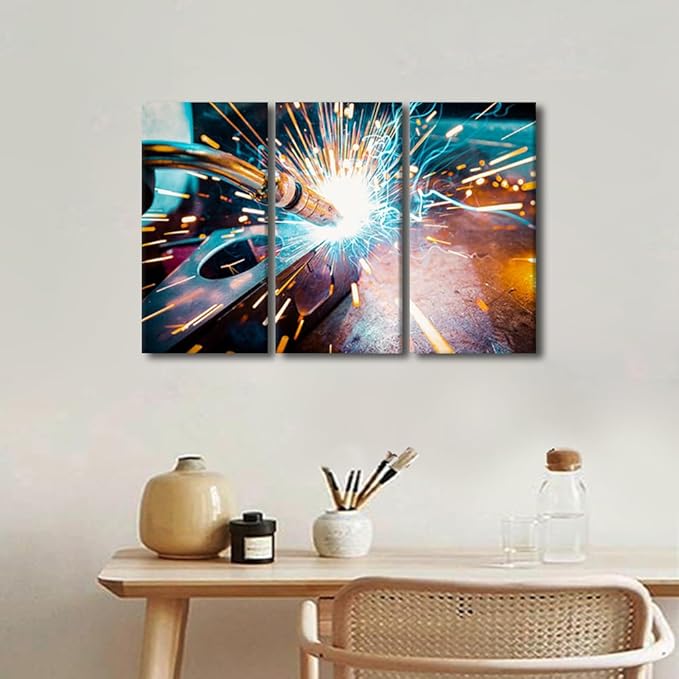 TUMOVO Welding Canvas Art, Abstract Industrial Modern Art Print, 36x24 Inch, 3 Count, Wall Mount, for Living Room, Bedroom, Bathroom, Home Office, Kitchen, Dining Room, Office