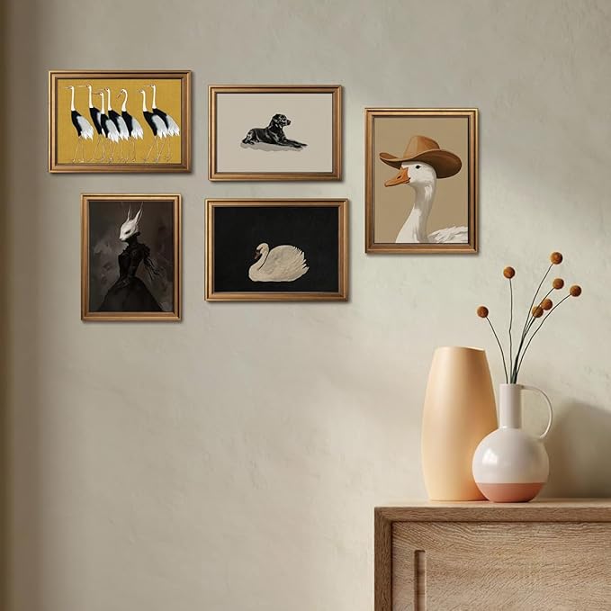 Gold Framed Wall Art Vintage Canvas Wall Art Trendy Cowboy Duck Modern Maximalist Artwork Prints Picture for Living Room Bedroom Farmhouse Bathroom Office Decor, 12x16